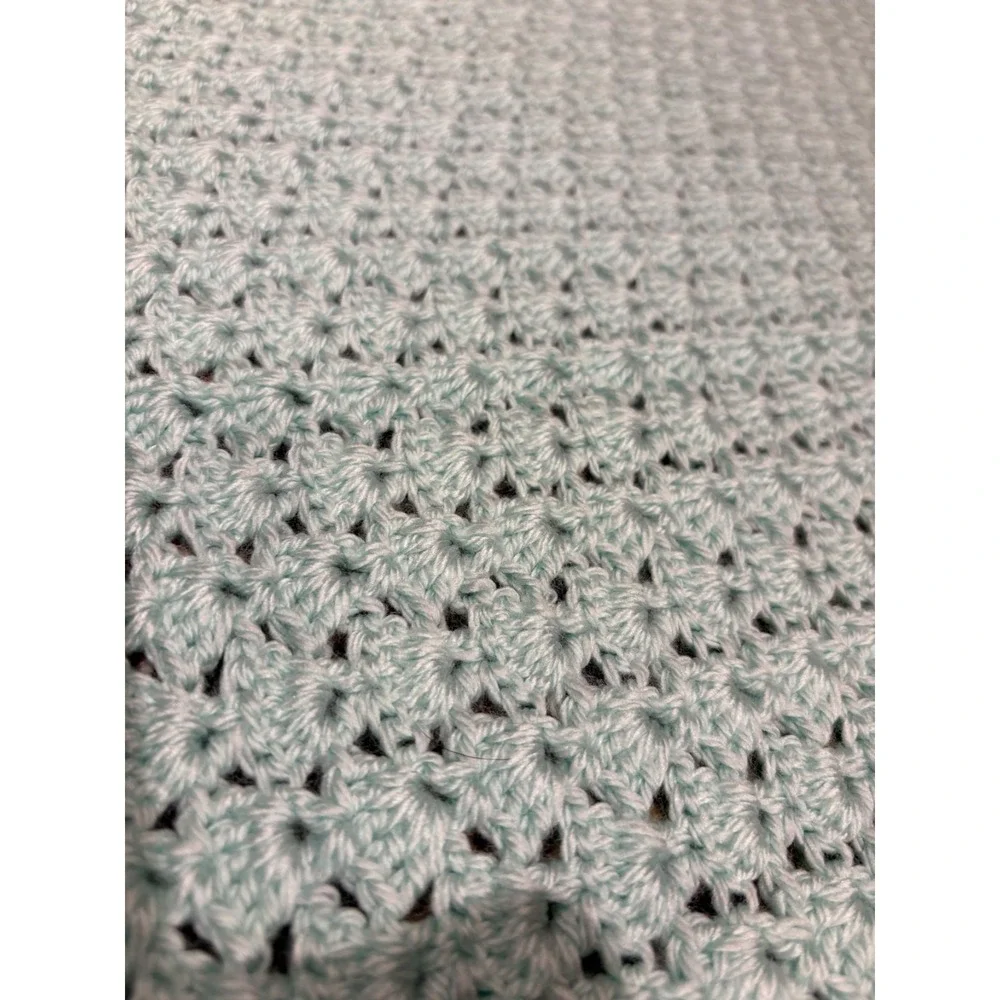 Pastel Green Crochet Baby Blanket with Yellow Trim